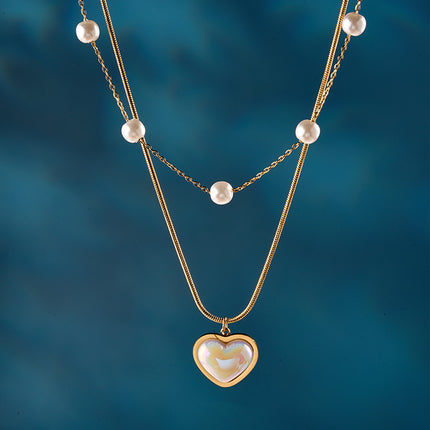 Collares De Doble Capa Collar Colgante De Corazón Chapados En Oro De 18K