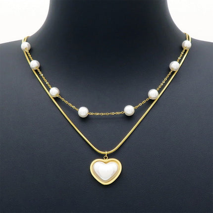 Collares De Doble Capa Collar Colgante De Corazón Chapados En Oro De 18K
