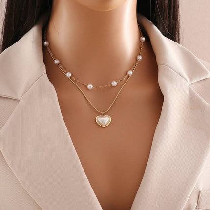 Collares De Doble Capa Collar Colgante De Corazón Chapados En Oro De 18K
