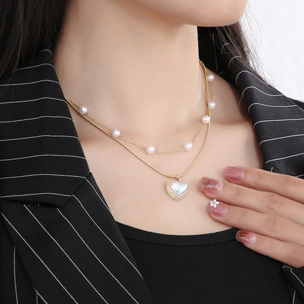 Collares De Doble Capa Collar Colgante De Corazón Chapados En Oro De 18K