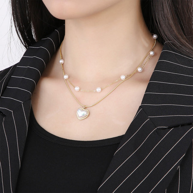 Collares De Doble Capa Collar Colgante De Corazón Chapados En Oro De 18K