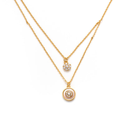 Collar Doble Capa Con Colgante Geométrico De Circonita Enchapado En Oro 14k