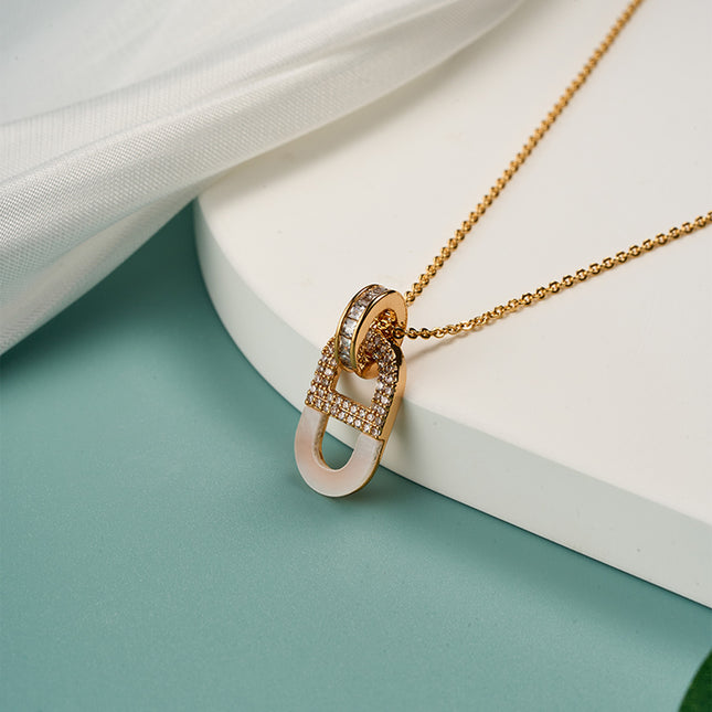 Collar En Dije Con Circon Brillante En forma de 8,Cobre Chapado En Oro 18K