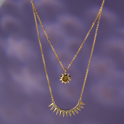 Collares Cobre De Doble Capas Con Girasol Y Rayos Solares Estilo Vintage