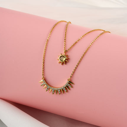 Collares Cobre De Doble Capas Con Girasol Y Rayos Solares Estilo Vintage