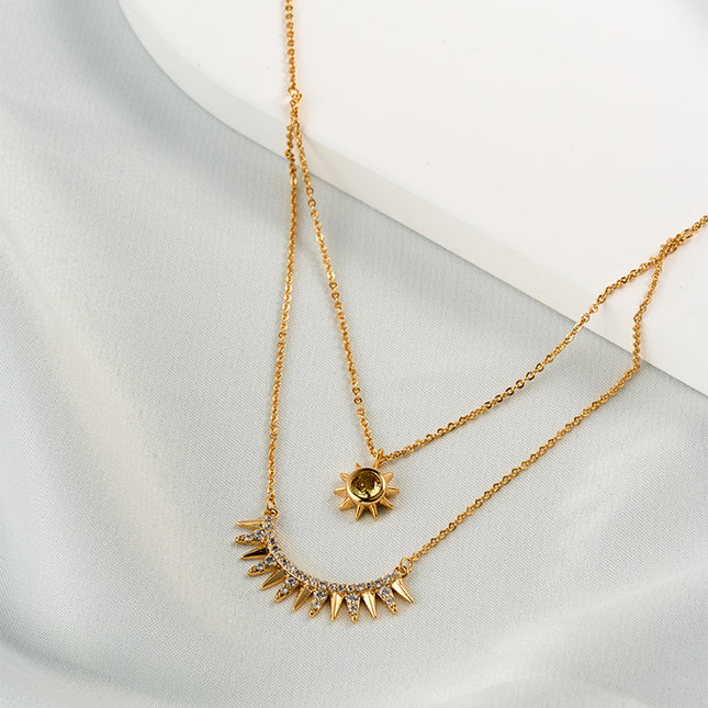 Collares Cobre De Doble Capas Con Girasol Y Rayos Solares Estilo Vintage
