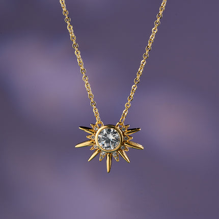 Collar De Cobre Con Baño De Oro 18K Con Dije de Sol Y Circonita