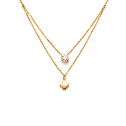 Collares De Doble Capa Elegante Con Colgantes De Trébol Y Circonita