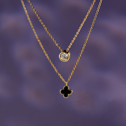 Collares De Doble Capa Elegante Con Colgantes De Trébol Y Circonita