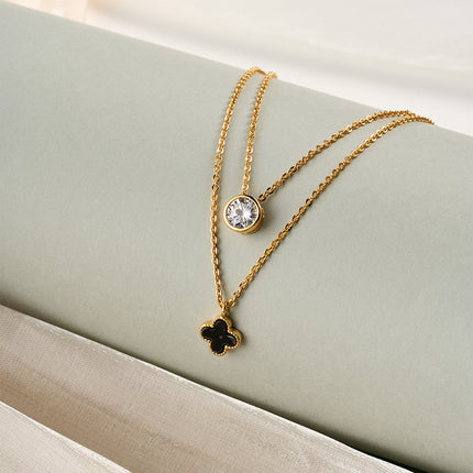 Collares De Doble Capa Elegante Con Colgantes De Trébol Y Circonita