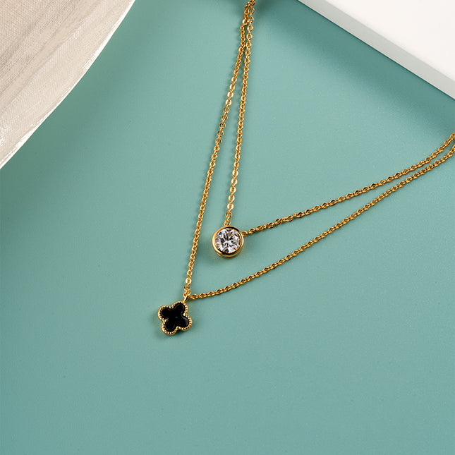 Collares De Doble Capa Elegante Con Colgantes De Trébol Y Circonita