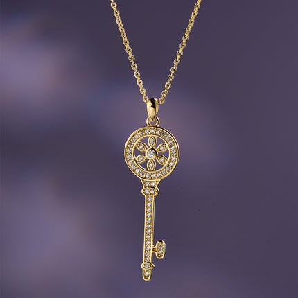 Collar Con Colgante De Llave Clásica Con Circonitas Estilo Elegante