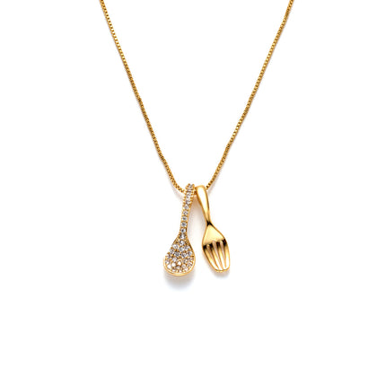 Collar de Oro 18K Con Colgantes De Cuchara Y Tenedor, Estilo Vintage