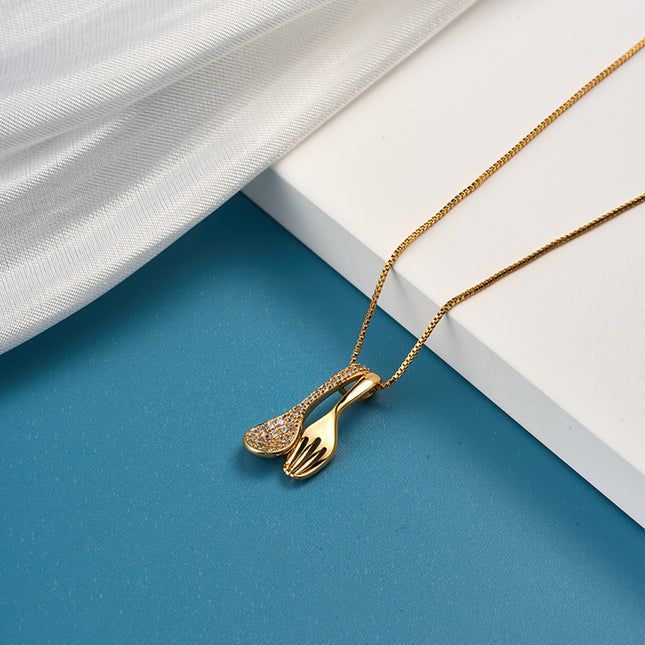 Collar de Oro 18K Con Colgantes De Cuchara Y Tenedor, Estilo Vintage