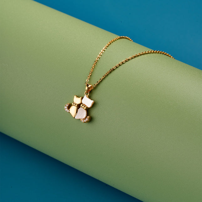 Collar Y2K Con Colgante De Dos Gatos Oro 18K, Estilo Moderno Y Adorable