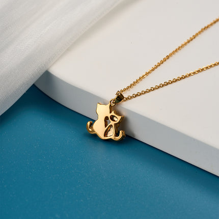 Collar Y2K Con Colgante De Dos Gatos Oro 18K, Estilo Moderno Y Adorable