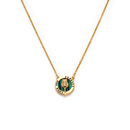 Collar Oro 18K Con Colgante De Copa De Vino Y Placa Verde, Estilo Moderno