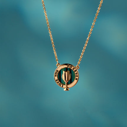 Collar Oro 18K Con Colgante De Copa De Vino Y Placa Verde, Estilo Moderno