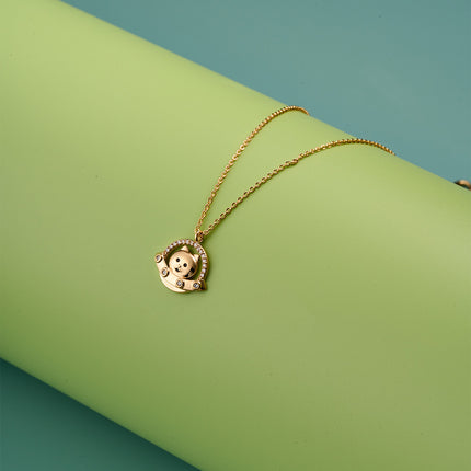 Collar Divertido Con Perrito En Nave Espacial, Colgante De 18K Para Mujer