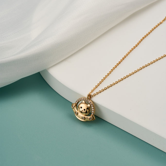 Collar Divertido Con Perrito En Nave Espacial, Colgante De 18K Para Mujer