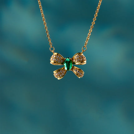 Collar De Mariposa Con Circonitas En Forma De Gota Verde, Chapado En 18K
