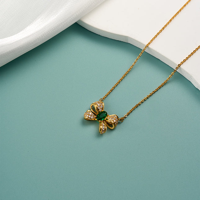 Collar De Mariposa Con Circonitas En Forma De Gota Verde, Chapado En 18K