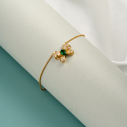 Collar De Mariposa Con Circonitas En Forma De Gota Verde, Chapado En 18K
