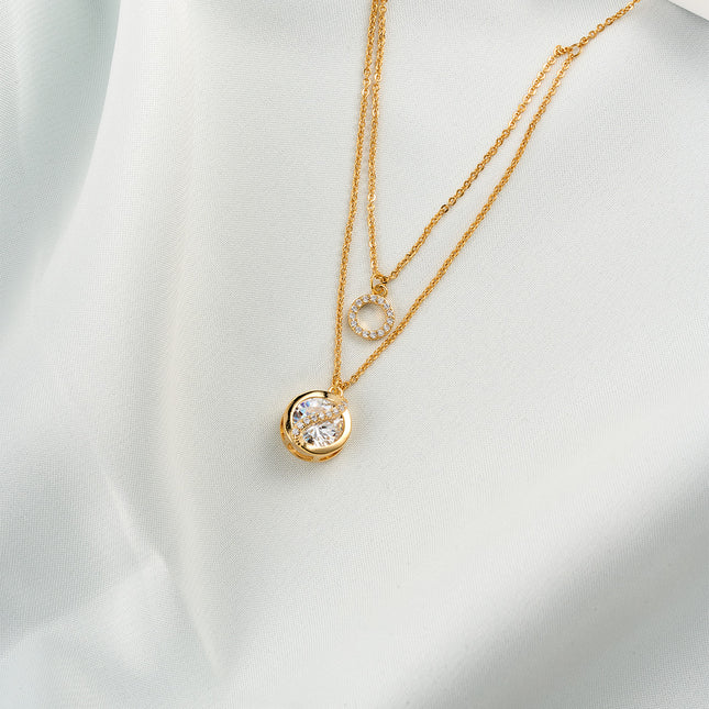 Collar De Capas Cobre Chapado En Oro 14K Con Colgantes De circonitas