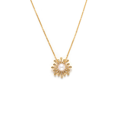 Collar De Sol Con Perla Sintética Chapando En Oro 18K, Brillo y Elegancia