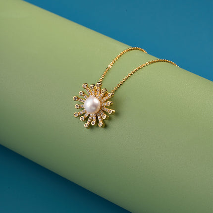 Collar De Sol Con Perla Sintética Chapando En Oro 18K, Brillo y Elegancia