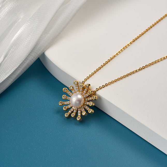 Collar De Sol Con Perla Sintética Chapando En Oro 18K, Brillo y Elegancia