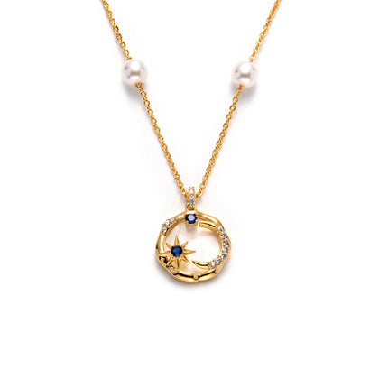 Collar De Cobre 18K Con Zirconia Diseño Luna Y Sol Estilo Único