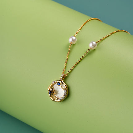 Collar De Cobre 18K Con Zirconia Diseño Luna Y Sol Estilo Único