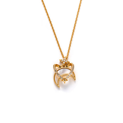 Collar Colgante De Oro 18K Luna Forma De Corazón Con Zirconia