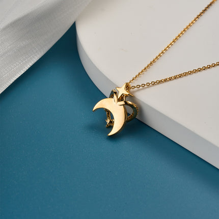 Collar Colgante De Oro 18K Luna Forma De Corazón Con Zirconia