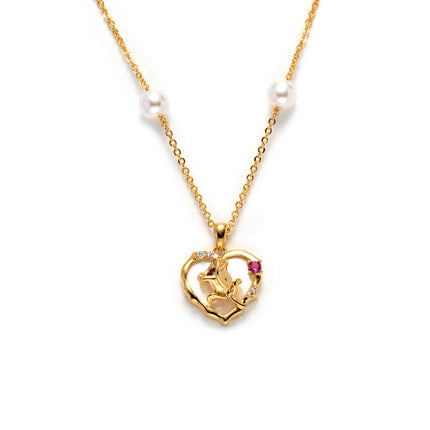 Collar De Corazón De Cobre 18K Con Rosa Dorada y Zirconia Elegante