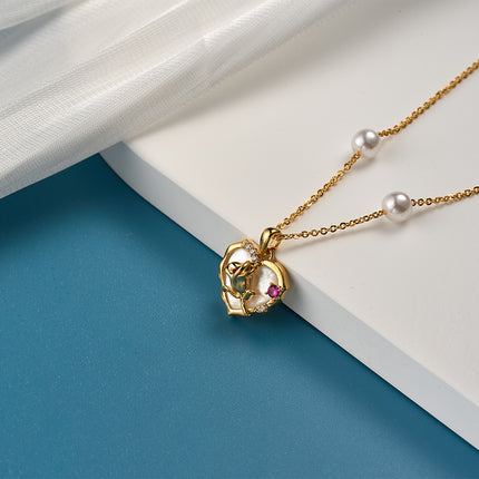 Collar De Corazón De Cobre 18K Con Rosa Dorada y Zirconia Elegante