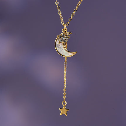 Collar De Cobre 18K Con Dije De Luna Y Estrella, Diseño Romántico y Elegante