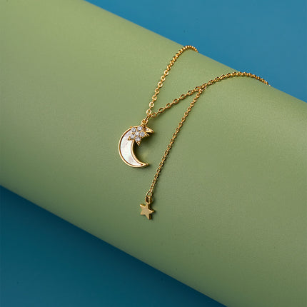 Collar De Cobre 18K Con Dije De Luna Y Estrella, Diseño Romántico y Elegante