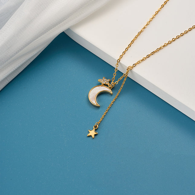 Collar De Cobre 18K Con Dije De Luna Y Estrella, Diseño Romántico y Elegante