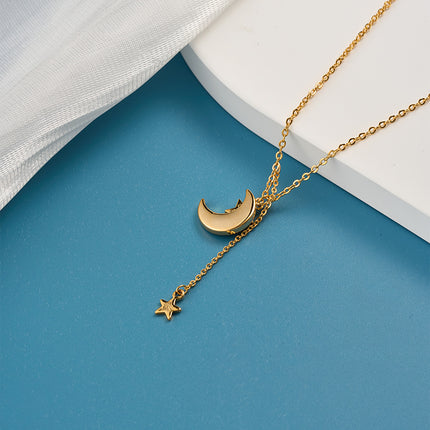 Collar De Cobre 18K Con Dije De Luna Y Estrella, Diseño Romántico y Elegante