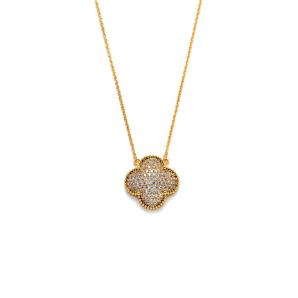Collar Clásico De Flor De Cuatro Pétalos, Cobre Con Baño De Oro 18K