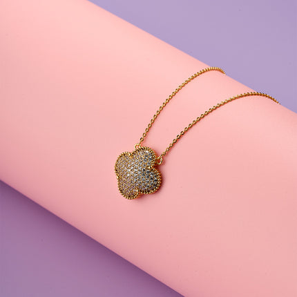 Collar Clásico De Flor De Cuatro Pétalos, Cobre Con Baño De Oro 18K