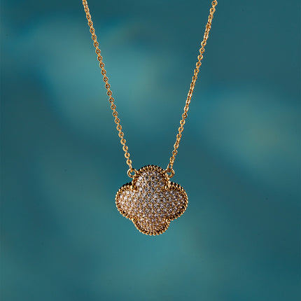 Collar Clásico De Flor De Cuatro Pétalos, Cobre Con Baño De Oro 18K