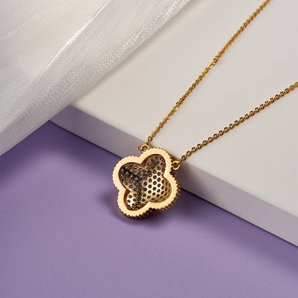 Collar Clásico De Flor De Cuatro Pétalos, Cobre Con Baño De Oro 18K