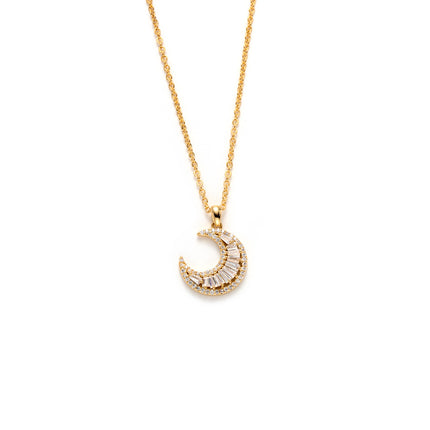 Collar De Luna De Cobre Chapado Oro 18K Con Dije Diseño Minimalista