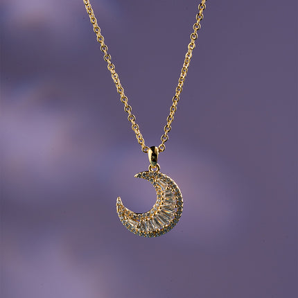 Collar De Luna De Cobre Chapado Oro 18K Con Dije Diseño Minimalista