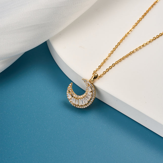 Collar De Luna De Cobre Chapado Oro 18K Con Dije Diseño Minimalista