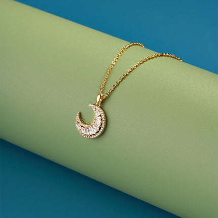 Collar De Luna De Cobre Chapado Oro 18K Con Dije Diseño Minimalista