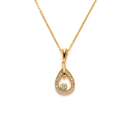 Collar De Cobre Oro 18K Con Dije De Gota De Agua Y Diamantes Brillantes